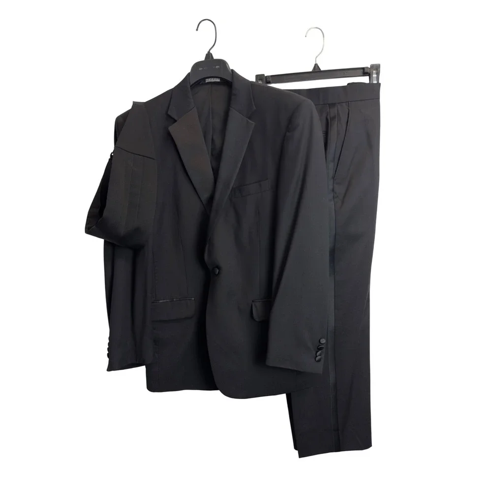 Jos.A Bank Mens Black Tuxedo Suit Jacket‎ 41R Pants 36X28 Cummerbund Formal 3 Pc